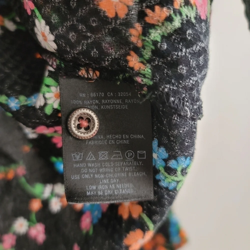 Anthropologie Maeve Black Floral Long Sleeve Button Up Blouse‎ Shirt